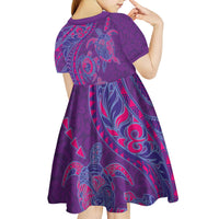 Hawaiian Turtles and Polynesian Art Tattoo Kid Short Sleeve Dress Dusky Violet