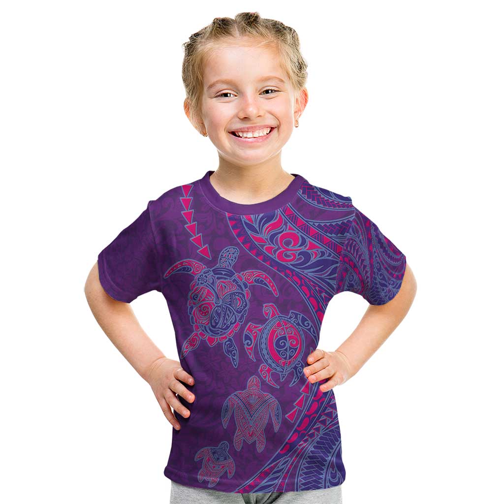 Hawaiian Turtles and Polynesian Art Tattoo Kid T Shirt Dusky Violet LT03 Purple - Polynesian Pride