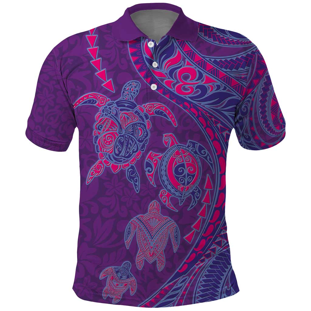 Hawaiian Turtles and Polynesian Art Tattoo Polo Shirt Dusky Violet