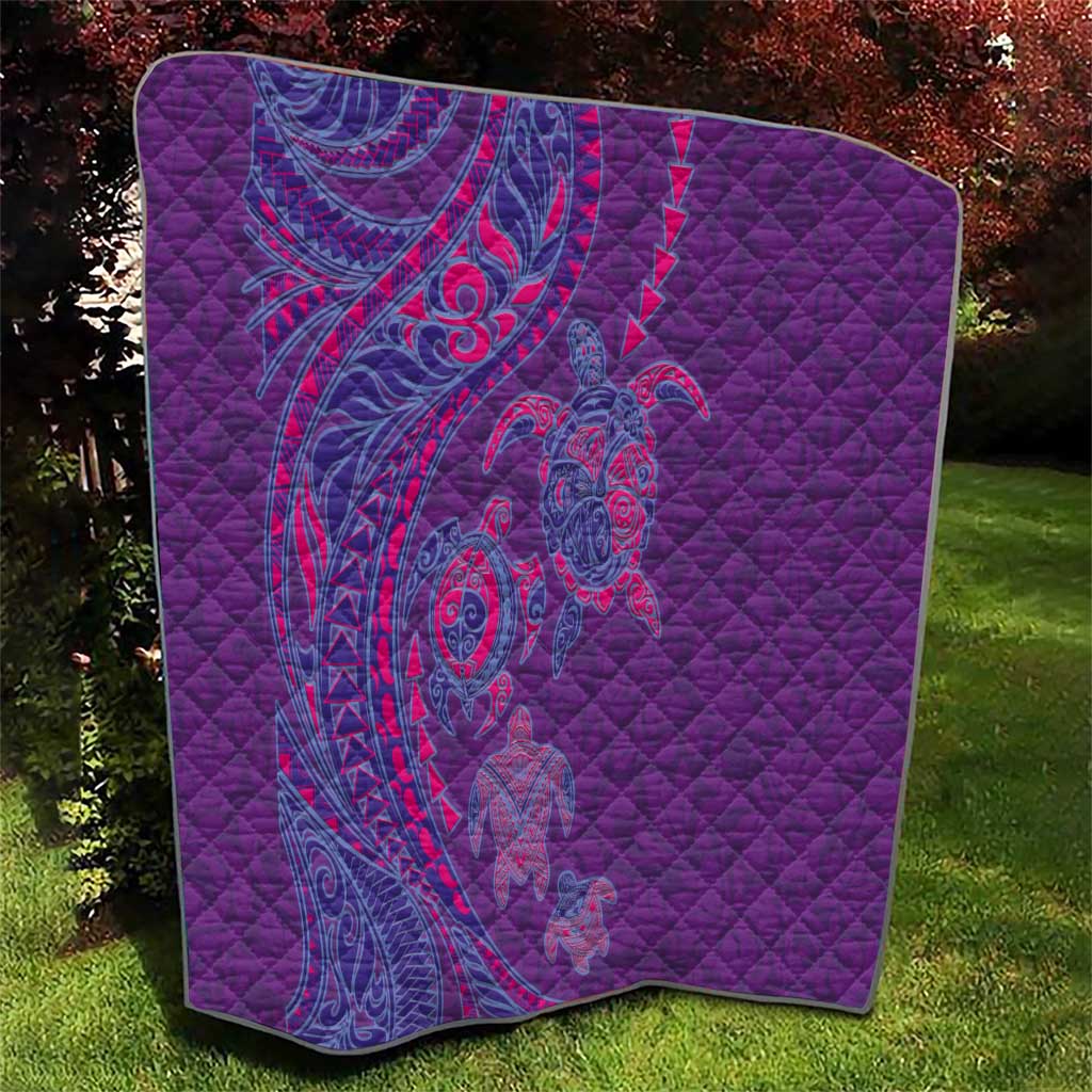 Hawaiian Turtles and Polynesian Art Tattoo Quilt Dusky Violet
