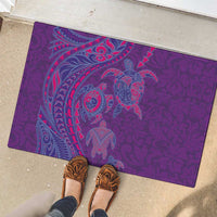 Hawaiian Turtles and Polynesian Art Tattoo Rubber Doormat Dusky Violet