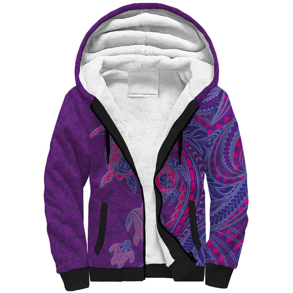 Hawaiian Turtles and Polynesian Art Tattoo Sherpa Hoodie Dusky Violet