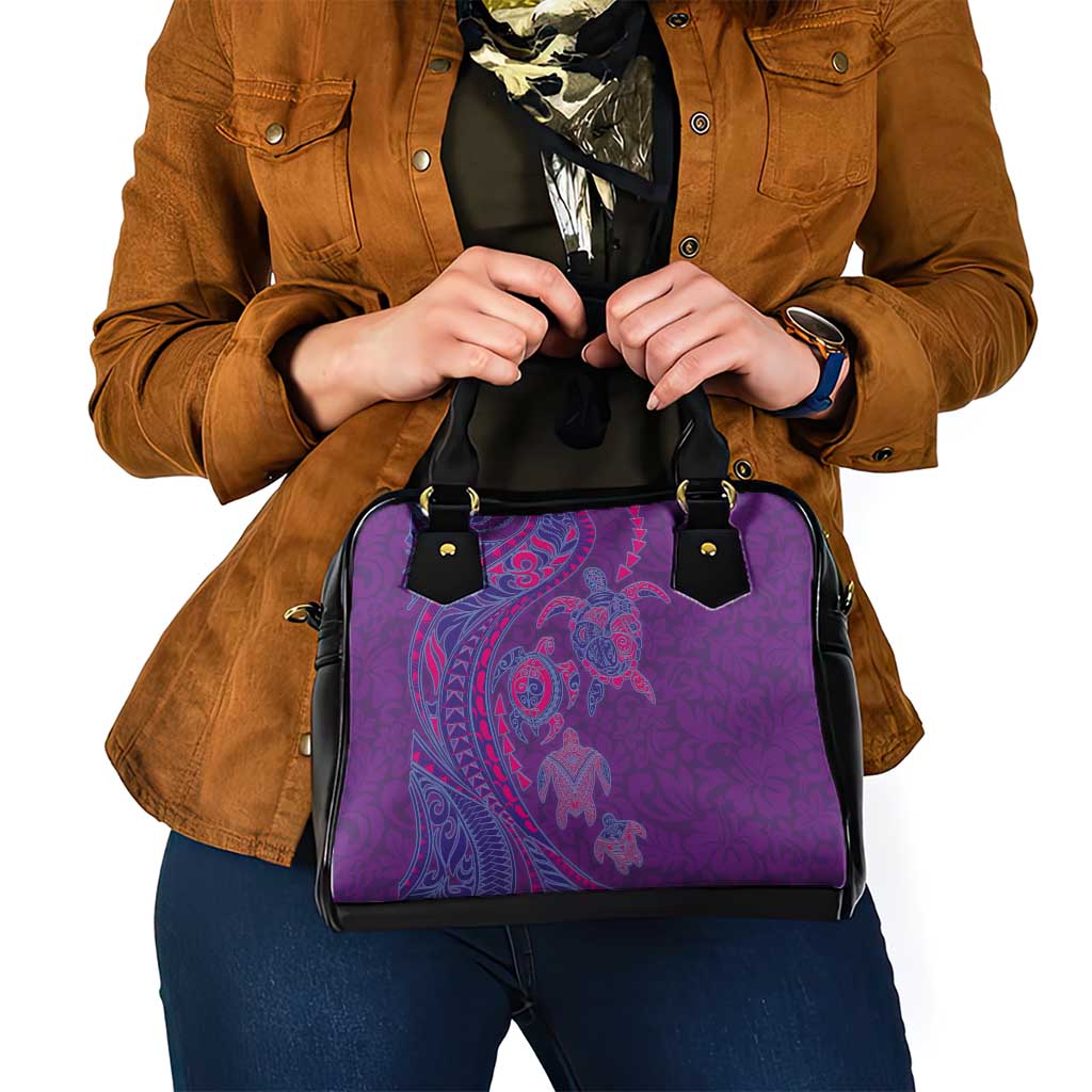 Hawaiian Turtles and Polynesian Art Tattoo Shoulder Handbag Dusky Violet