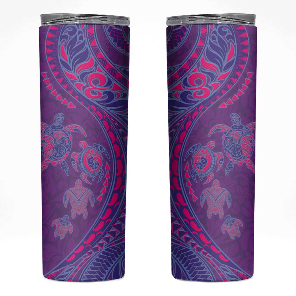 Hawaiian Turtles and Polynesian Art Tattoo Skinny Tumbler Dusky Violet