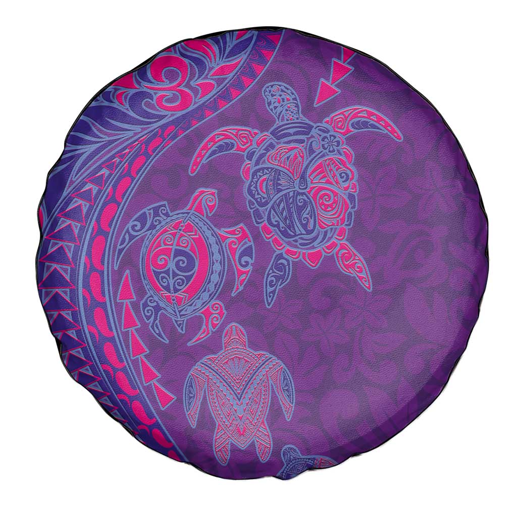Hawaiian Turtles and Polynesian Art Tattoo Spare Tire Cover Dusky Violet