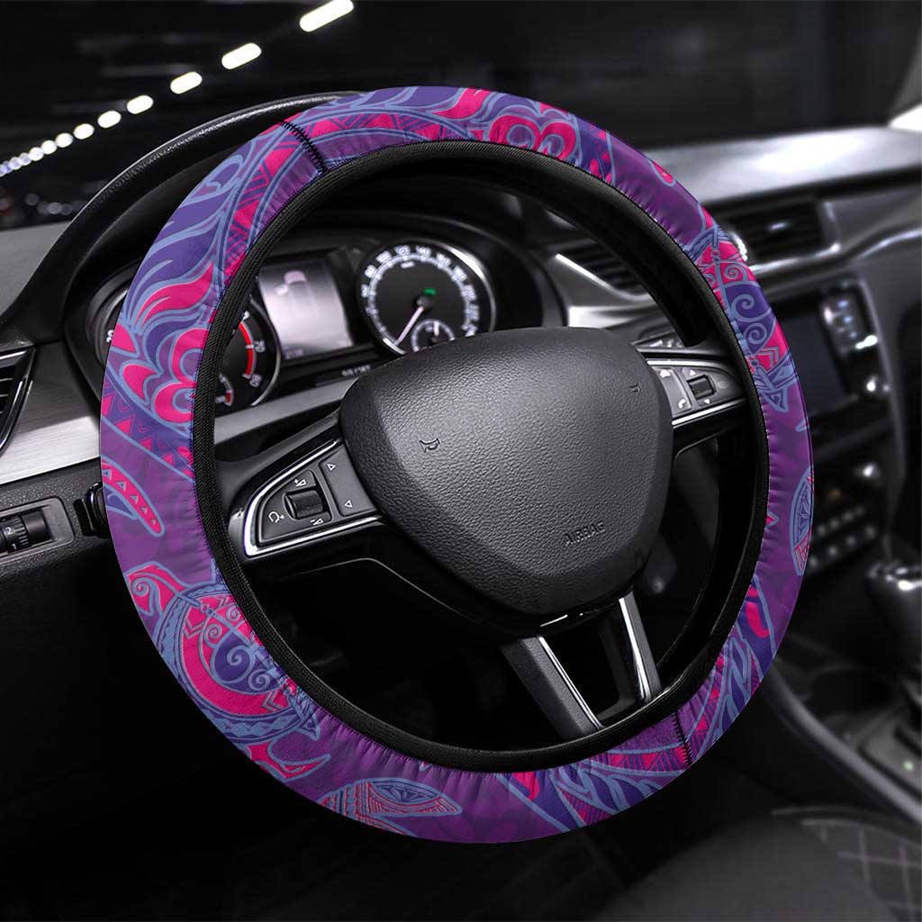 Hawaiian Turtles and Polynesian Art Tattoo Steering Wheel Cover Dusky Violet