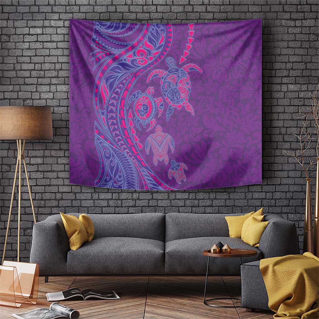 Hawaiian Turtles and Polynesian Art Tattoo Tapestry Dusky Violet