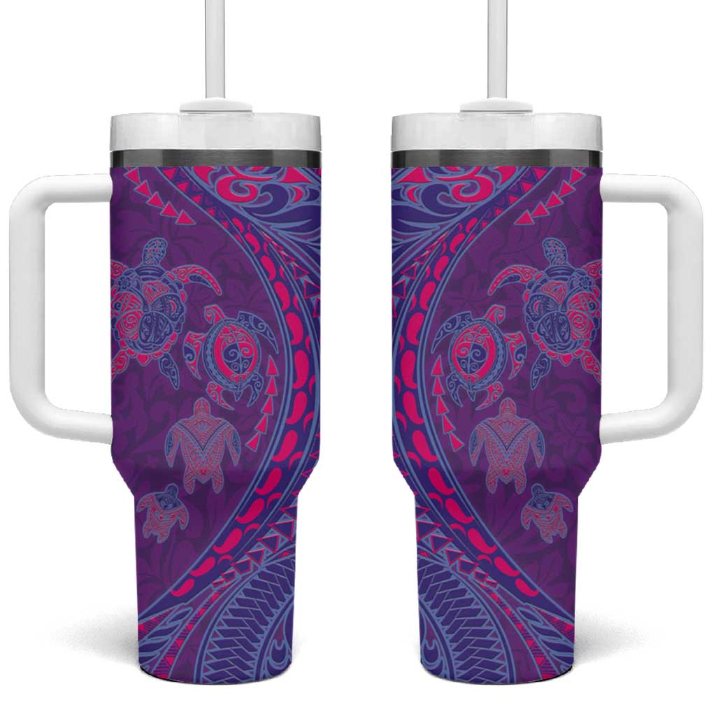 Hawaiian Turtles and Polynesian Art Tattoo Tumbler With Handle Dusky Violet