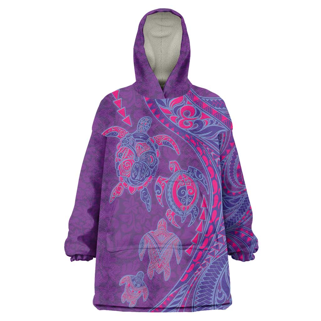 Hawaiian Turtles and Polynesian Art Tattoo Wearable Blanket Hoodie Dusky Violet