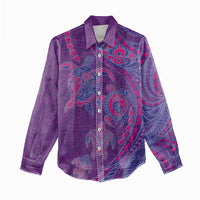 Hawaiian Turtles and Polynesian Art Tattoo Women Casual Shirt Dusky Violet