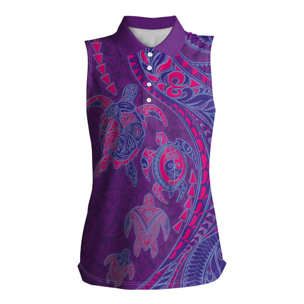Hawaiian Turtles and Polynesian Art Tattoo Women Sleeveless Polo Shirt Dusky Violet LT03 Female Purple - Polynesian Pride
