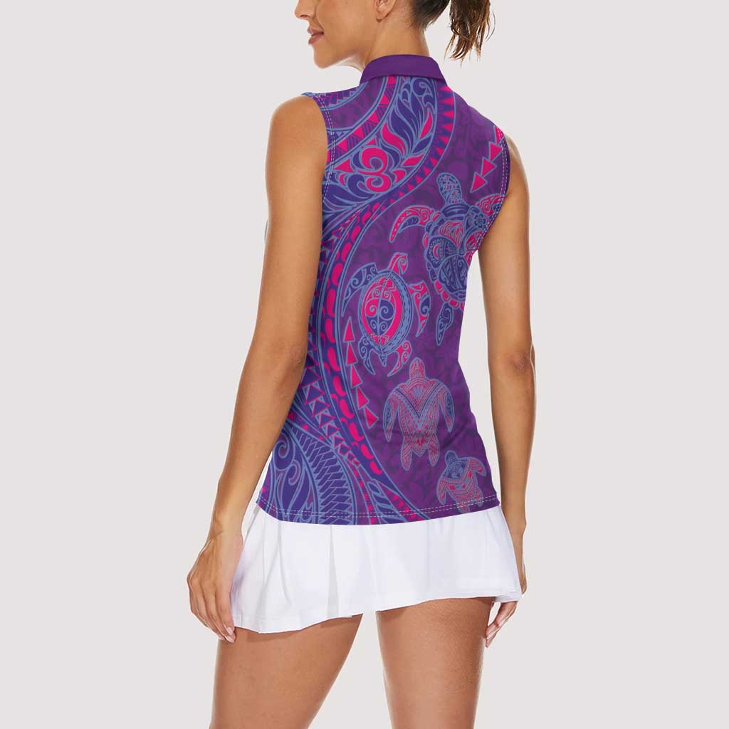 Hawaiian Turtles and Polynesian Art Tattoo Women Sleeveless Polo Shirt Dusky Violet LT03 - Polynesian Pride