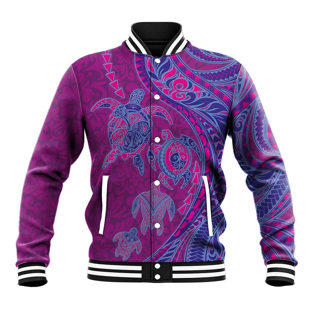 Hawaiian Turtles and Polynesian Art Tattoo Baseball Jacket Cerise
