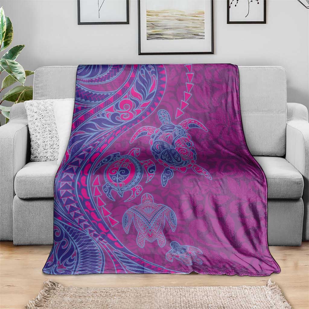 Hawaiian Turtles and Polynesian Art Tattoo Blanket Cerise