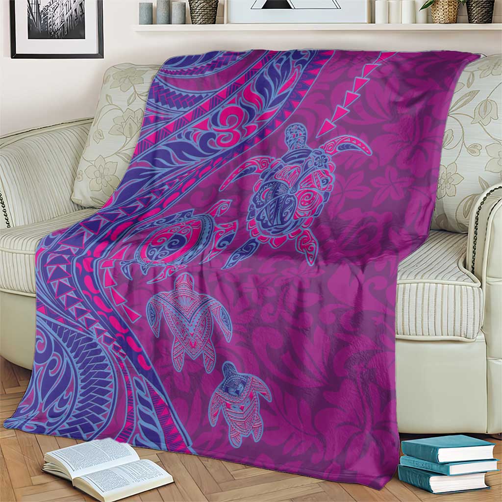 Hawaiian Turtles and Polynesian Art Tattoo Blanket Cerise