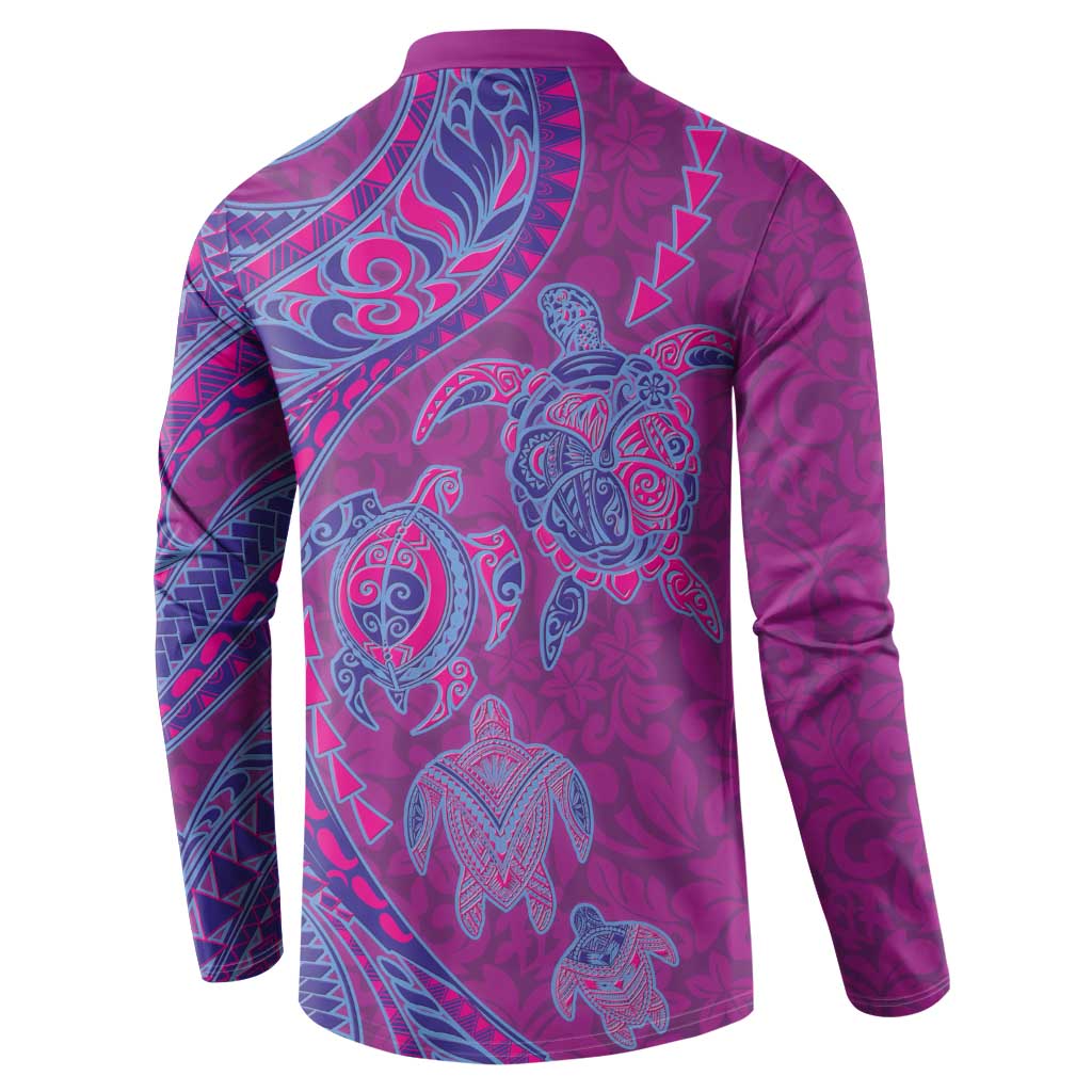 Hawaiian Turtles and Polynesian Art Tattoo Button Sweatshirt Cerise