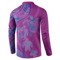 Hawaiian Turtles and Polynesian Art Tattoo Button Sweatshirt Cerise