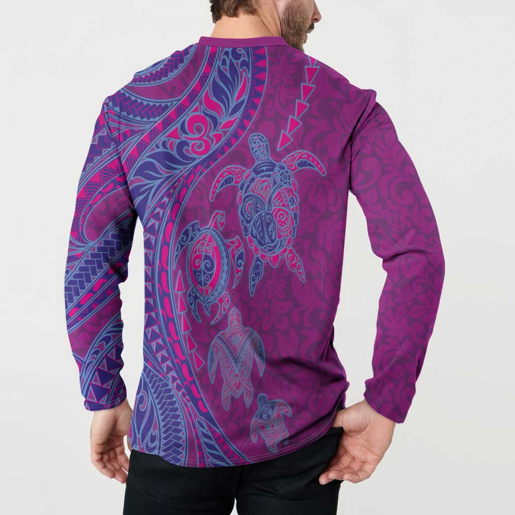 Hawaiian Turtles and Polynesian Art Tattoo Button Sweatshirt Cerise
