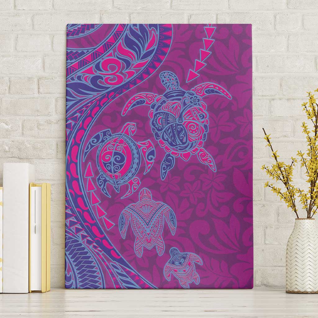 Hawaiian Turtles and Polynesian Art Tattoo Canvas Wall Art Cerise