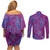 Hawaiian Turtles and Polynesian Art Tattoo Couples Matching Off Shoulder Short Dress and Long Sleeve Button Shirt Cerise
