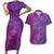 Hawaiian Turtles and Polynesian Art Tattoo Couples Matching Short Sleeve Bodycon Dress and Hawaiian Shirt Cerise