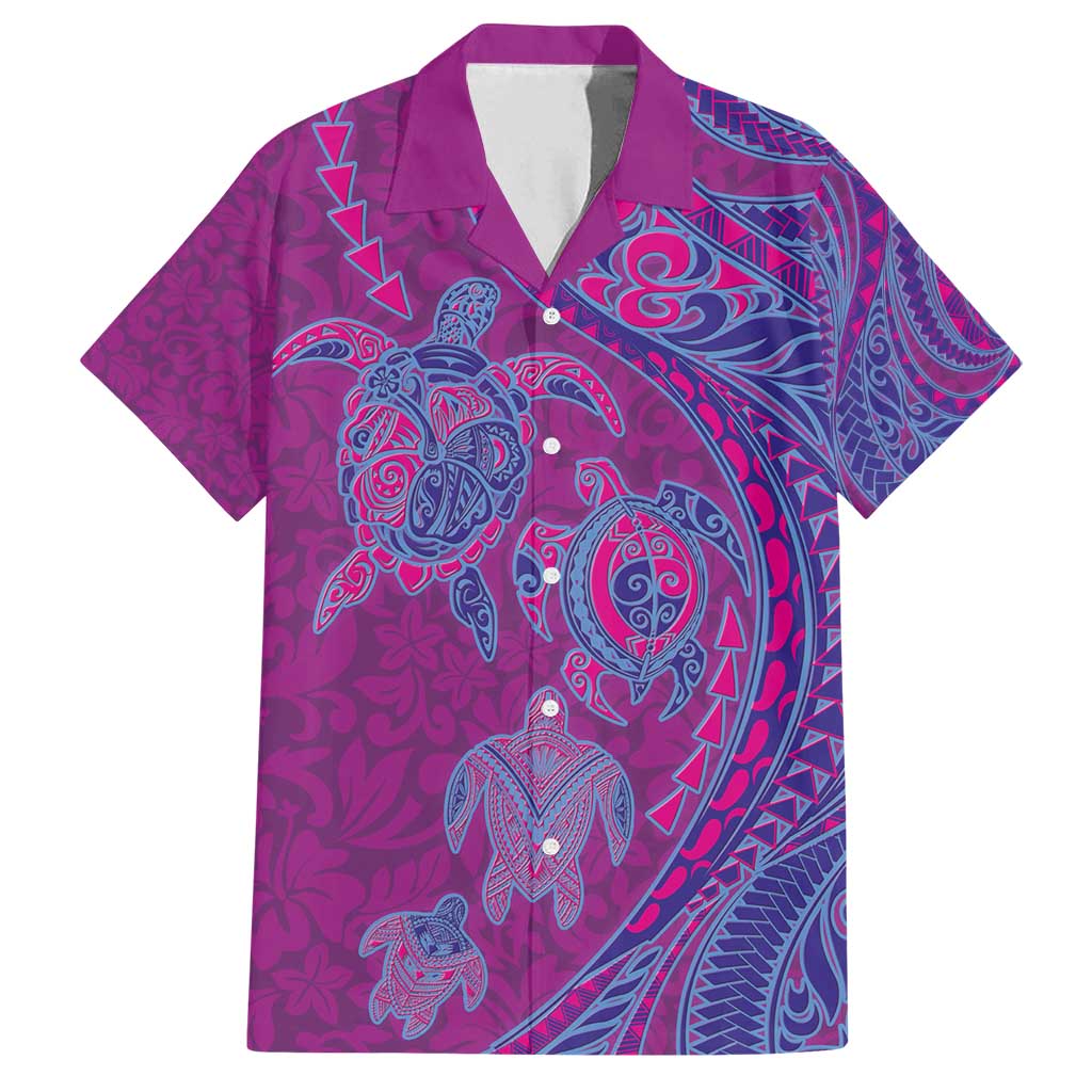 Hawaiian Turtles and Polynesian Art Tattoo Family Matching Off Shoulder Maxi Dress and Hawaiian Shirt Cerise