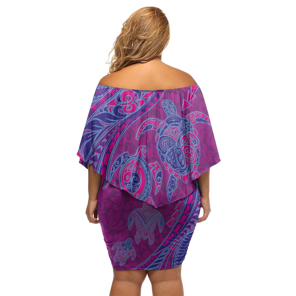 Hawaiian Turtles and Polynesian Art Tattoo Family Matching Off Shoulder Short Dress and Hawaiian Shirt Cerise