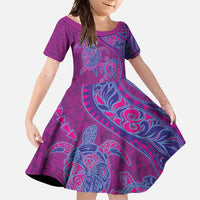 Hawaiian Turtles and Polynesian Art Tattoo Family Matching Short Sleeve Bodycon Dress and Hawaiian Shirt Cerise