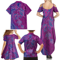 Hawaiian Turtles and Polynesian Art Tattoo Family Matching Summer Maxi Dress and Hawaiian Shirt Cerise