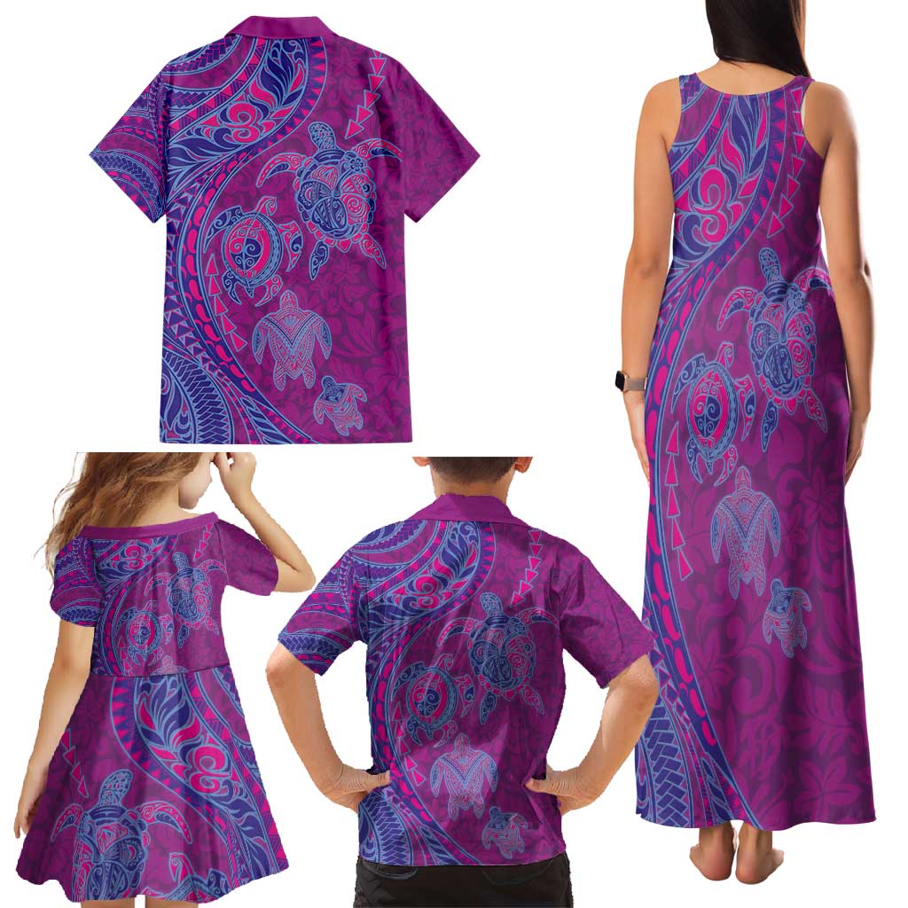 Hawaiian Turtles and Polynesian Art Tattoo Family Matching Tank Maxi Dress and Hawaiian Shirt Cerise