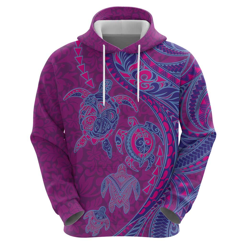 Hawaiian Turtles and Polynesian Art Tattoo Hoodie Cerise