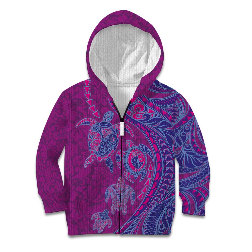 Hawaiian Turtles and Polynesian Art Tattoo Kid Hoodie Cerise
