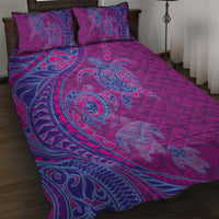 Hawaiian Turtles and Polynesian Art Tattoo Quilt Bed Set Cerise
