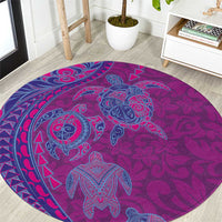 Hawaiian Turtles and Polynesian Art Tattoo Round Carpet Cerise