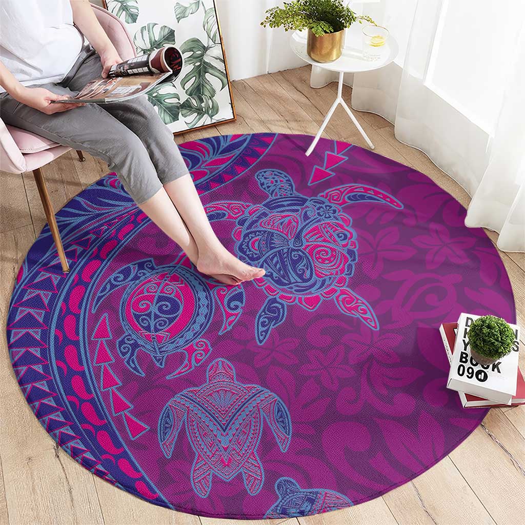 Hawaiian Turtles and Polynesian Art Tattoo Round Carpet Cerise