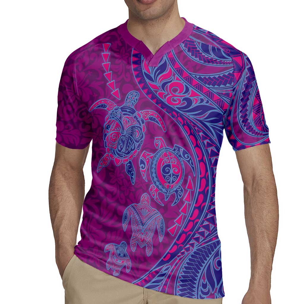 Hawaiian Turtles and Polynesian Art Tattoo Rugby Jersey Cerise LT03 - Polynesian Pride