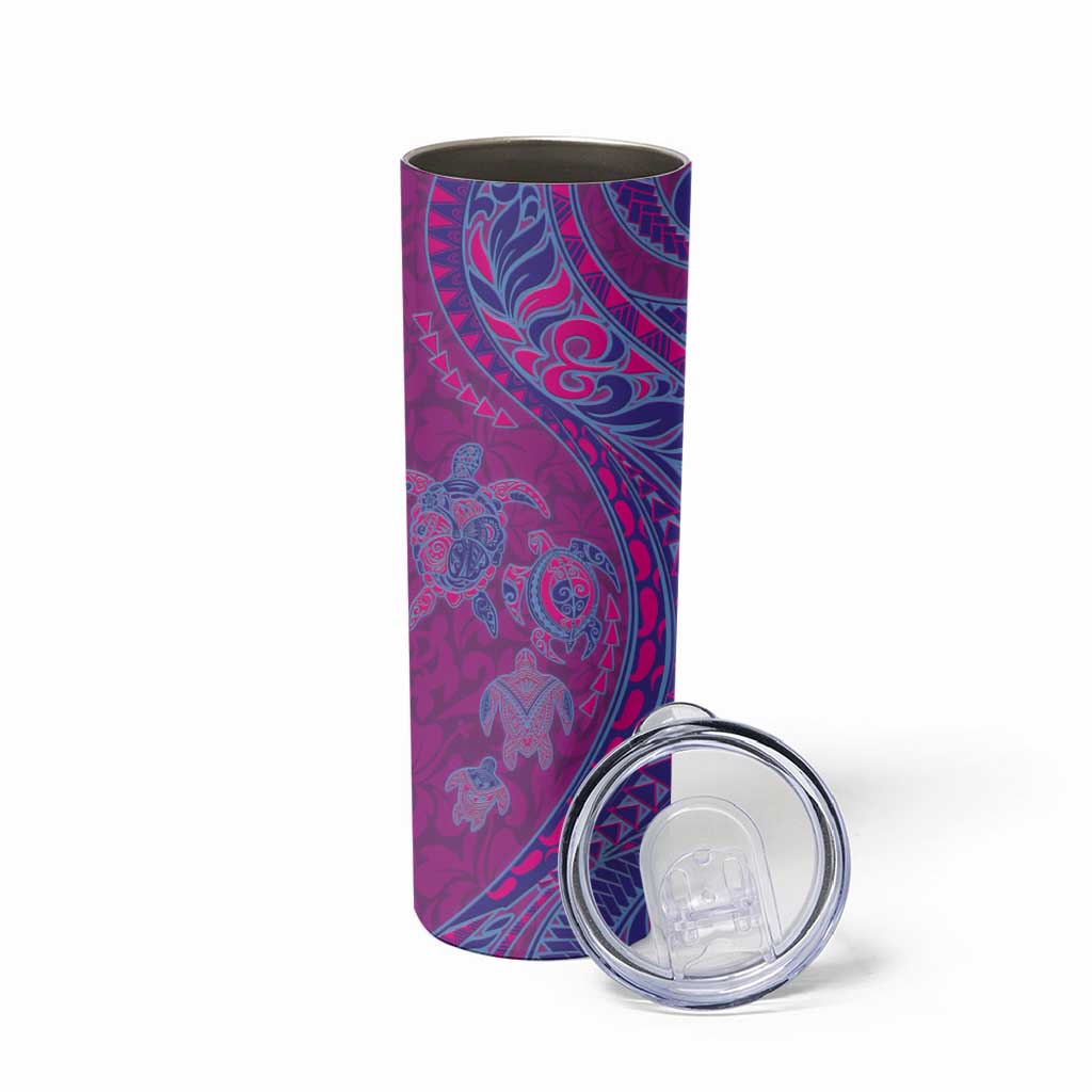 Hawaiian Turtles and Polynesian Art Tattoo Skinny Tumbler Cerise