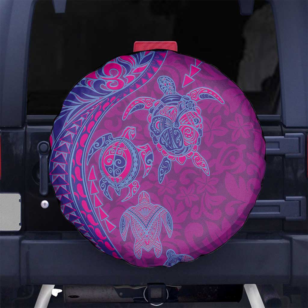 Hawaiian Turtles and Polynesian Art Tattoo Spare Tire Cover Cerise