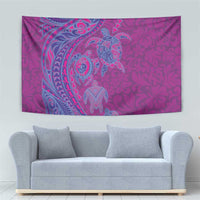 Hawaiian Turtles and Polynesian Art Tattoo Tapestry Cerise