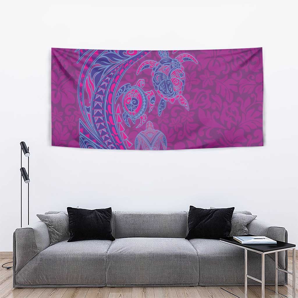 Hawaiian Turtles and Polynesian Art Tattoo Tapestry Cerise