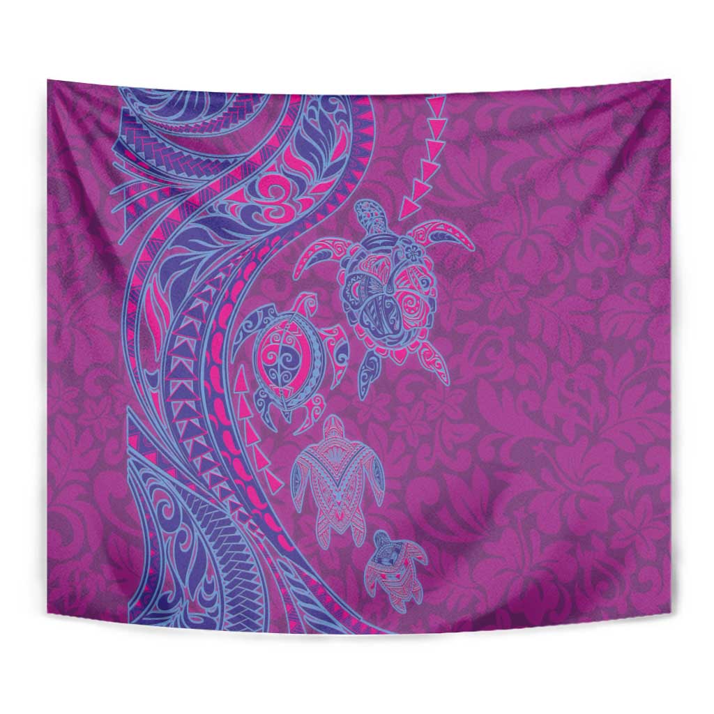 Hawaiian Turtles and Polynesian Art Tattoo Tapestry Cerise