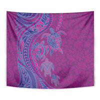 Hawaiian Turtles and Polynesian Art Tattoo Tapestry Cerise