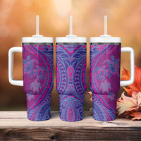 Hawaiian Turtles and Polynesian Art Tattoo Tumbler With Handle Cerise