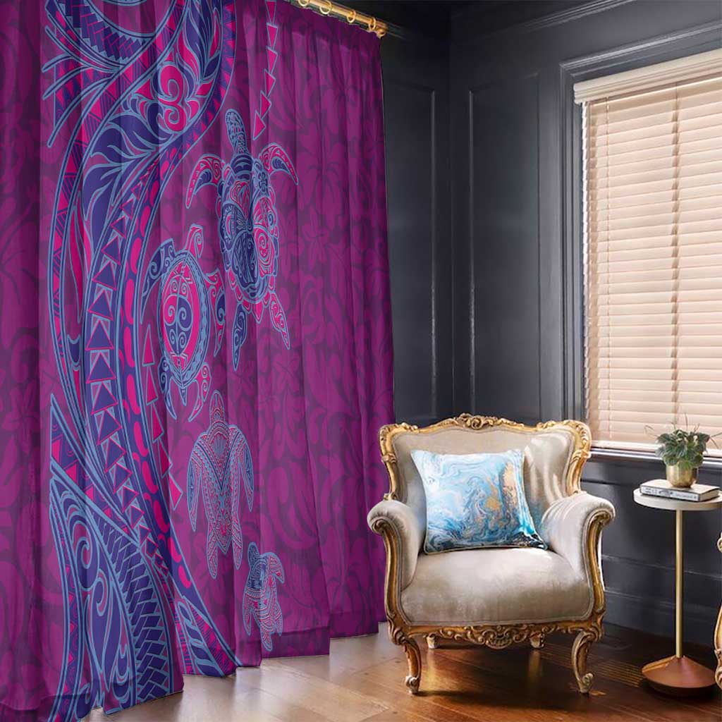 Hawaiian Turtles and Polynesian Art Tattoo Window Curtain Cerise