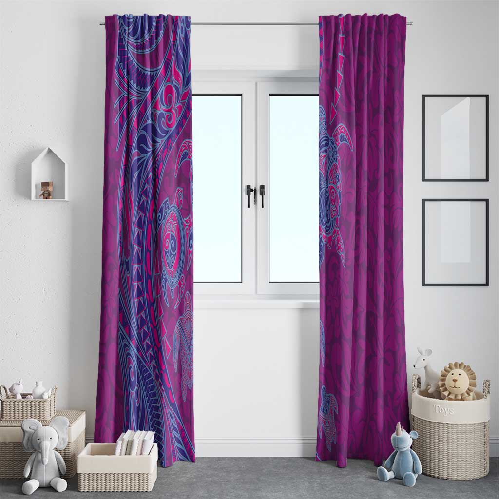 Hawaiian Turtles and Polynesian Art Tattoo Window Curtain Cerise