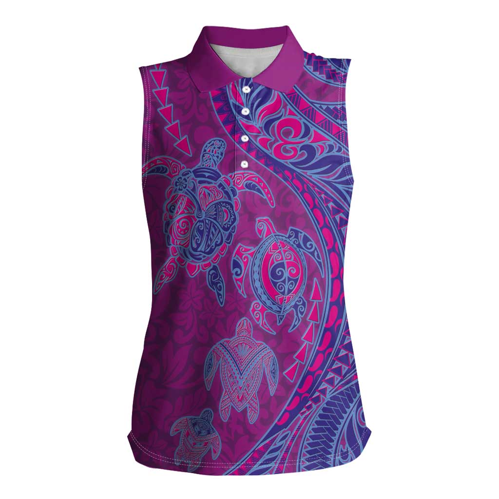 Hawaiian Turtles and Polynesian Art Tattoo Women Sleeveless Polo Shirt Cerise LT03 Female Pink - Polynesian Pride