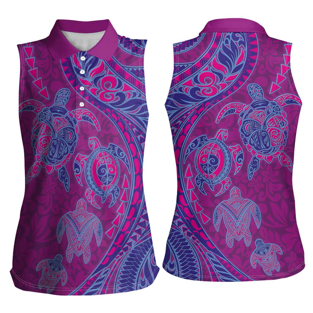 Hawaiian Turtles and Polynesian Art Tattoo Women Sleeveless Polo Shirt Cerise LT03 - Polynesian Pride