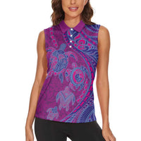 Hawaiian Turtles and Polynesian Art Tattoo Women Sleeveless Polo Shirt Cerise LT03 - Polynesian Pride