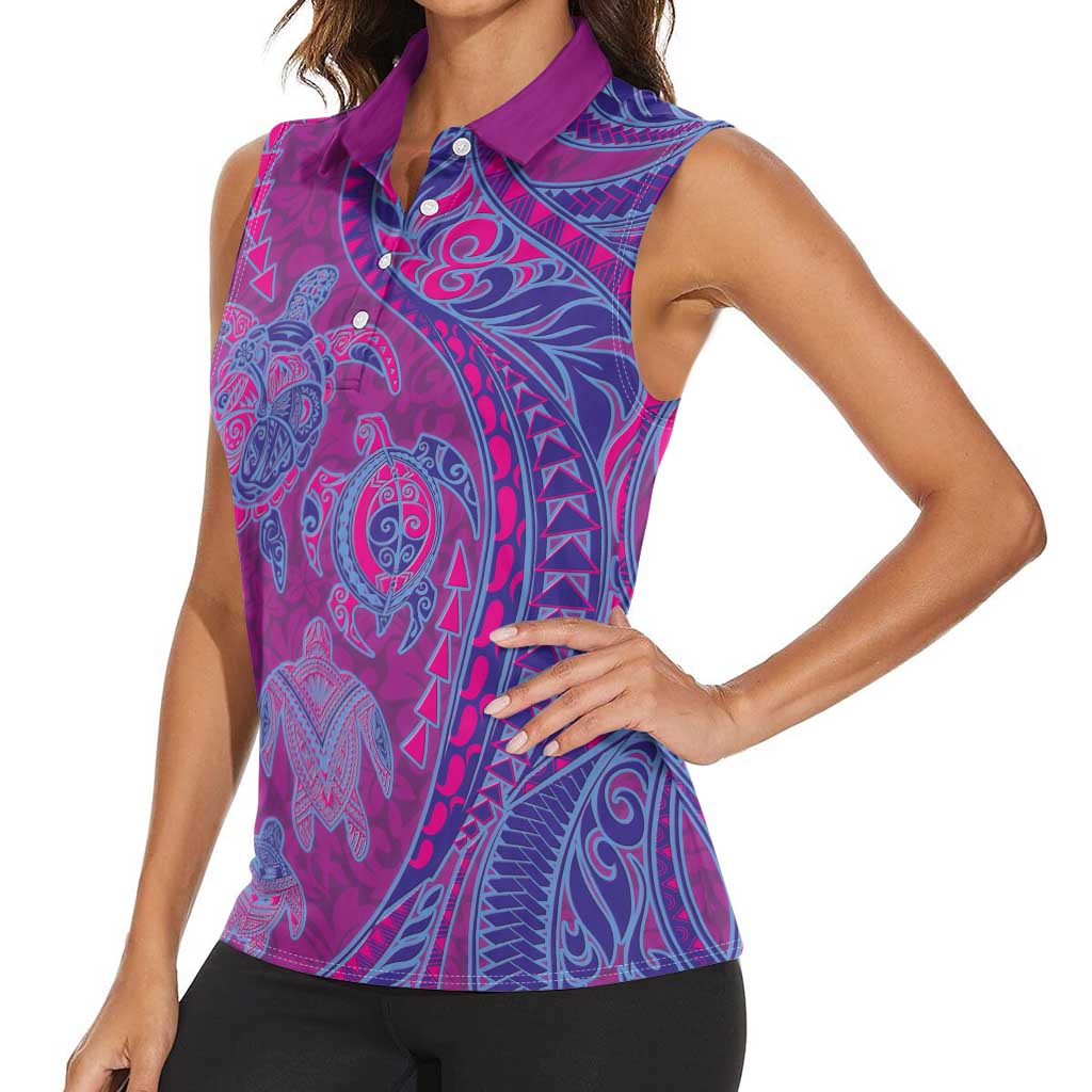 Hawaiian Turtles and Polynesian Art Tattoo Women Sleeveless Polo Shirt Cerise LT03 - Polynesian Pride