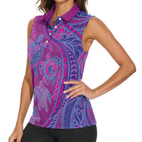 Hawaiian Turtles and Polynesian Art Tattoo Women Sleeveless Polo Shirt Cerise LT03 - Polynesian Pride